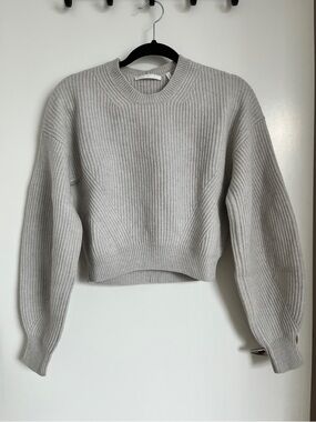 Helmut Lang Light Gray Ribbed Cropped Crewneck Sweater
